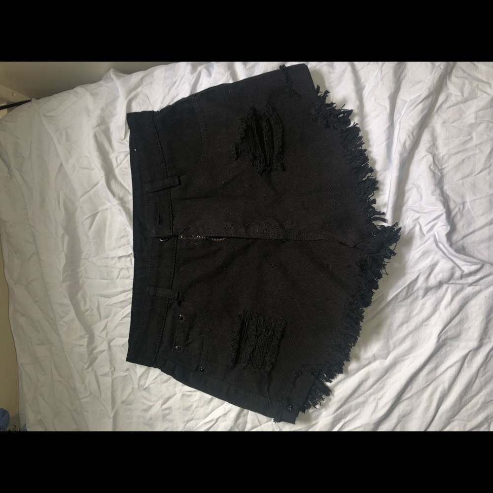 Black denim shorts
